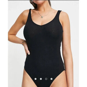 Brave Soul Women's Solid Sleeveless Brenda V-Neck Bodysuit LH2 Black XS NWT